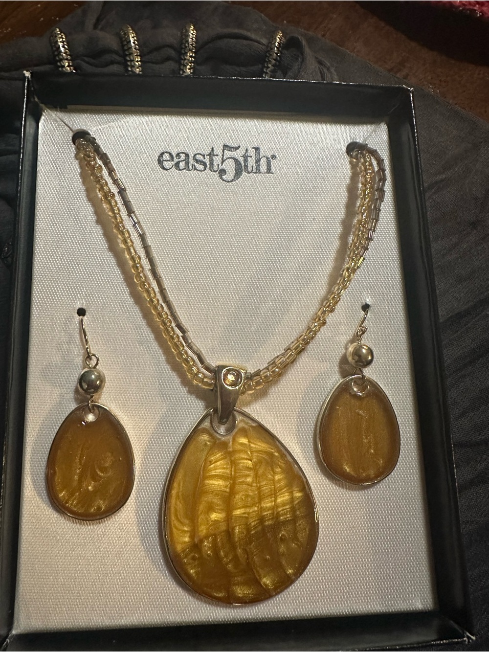 East 5th Gold-Tone Amber Teardrop Necklace & Earrings Set